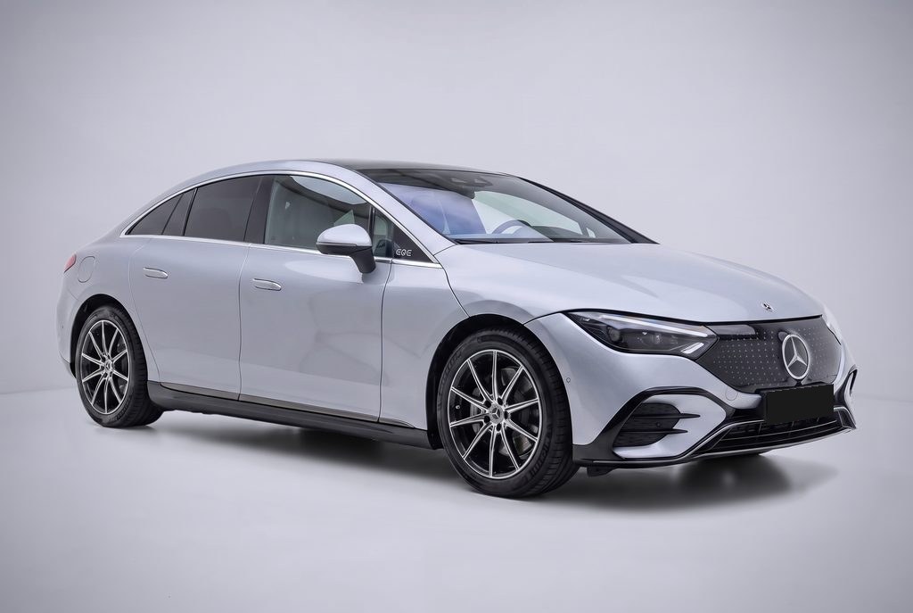 Studio render of a silver Mercedes-Benz EQE 300